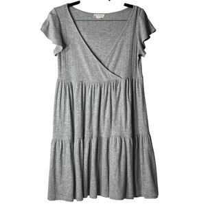 See You Monday Gray V Neck Cap Sleeve Mini Shirt Dress Small